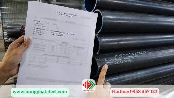 Đối chiếu chứng từ với ống thép thực tế