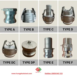 Khớp nối nhanh inox (camlock coupling) Type A B C D E F Dc DP