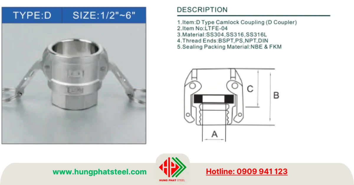 Khớp nối nhanh inox loại D (Camlock Type D)
