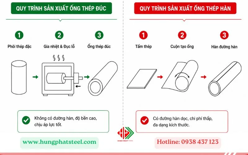 Quy trình sản xuất ống thép đúc và ống thép hàn