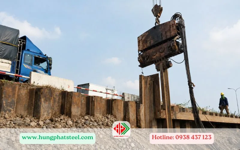 Máy ép cừ Larsen lực ép lớn thi công tại nền đất chặt có lớp cát pha