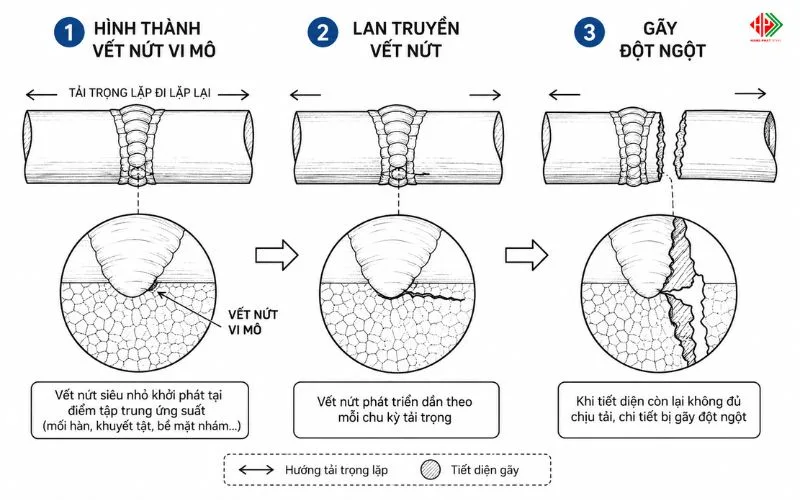 Ba giai đoạn phát triển của vết nứt ứng suất mỏi