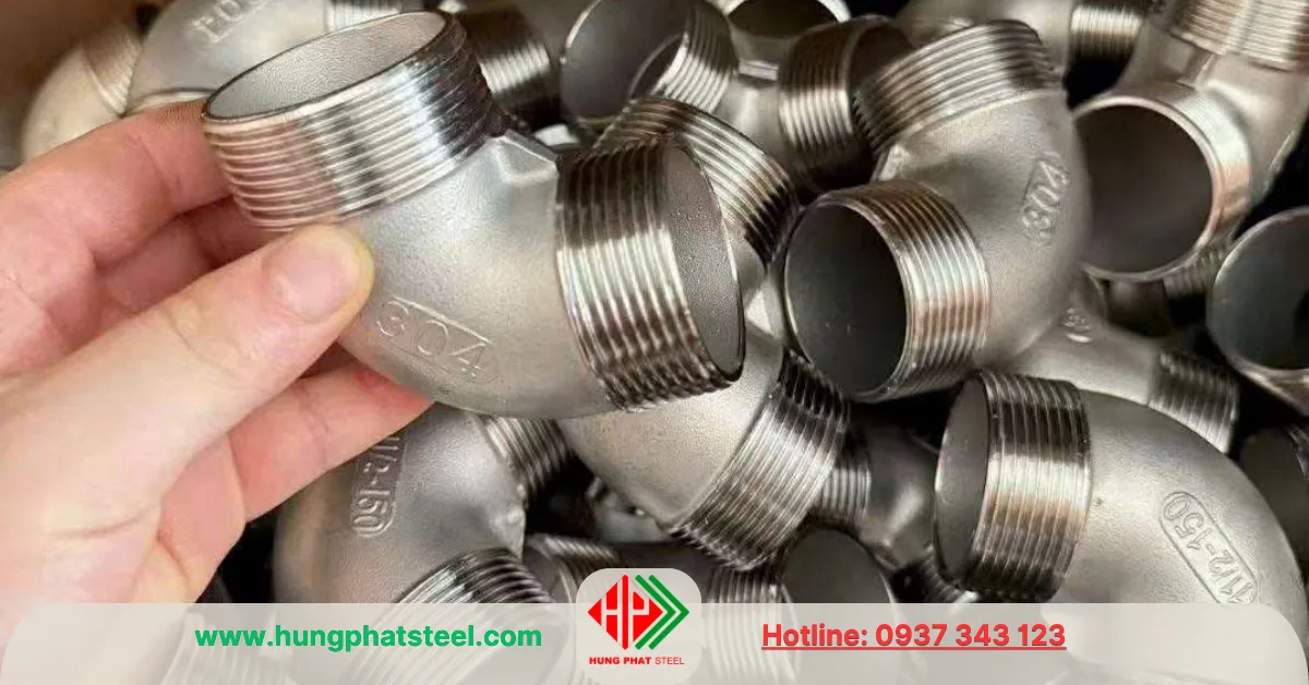 Co ren inox Dn32 2 đầu ren ngoài