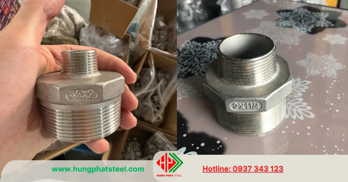 Kép giảm ren inox DN50 (kép thu)