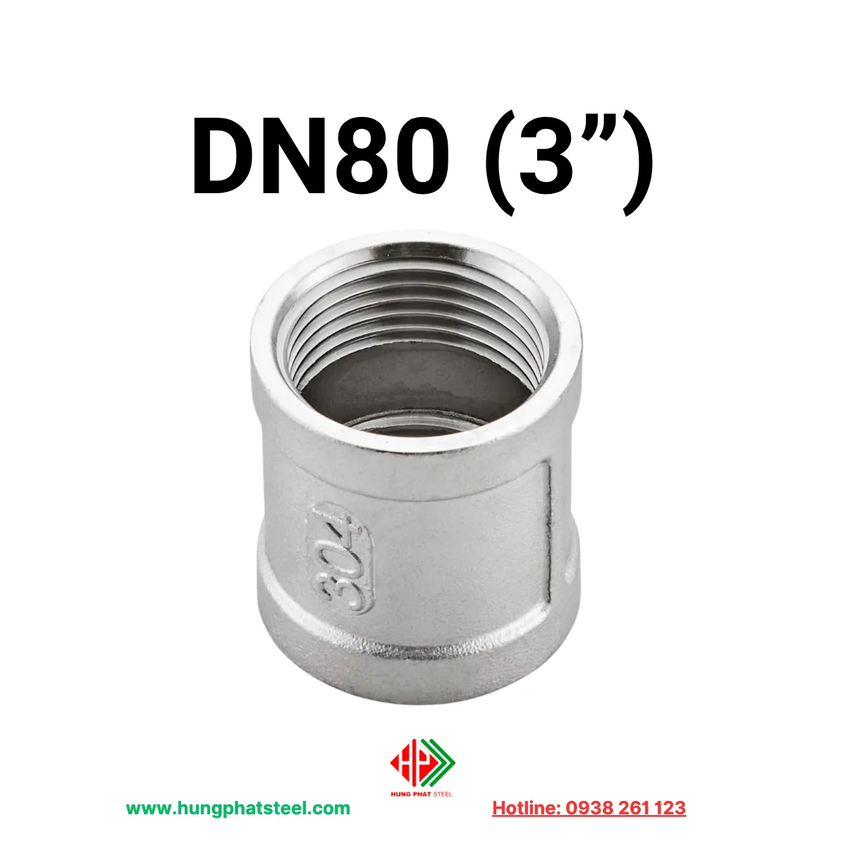 Măng sông ren INOX DN80 (D90)