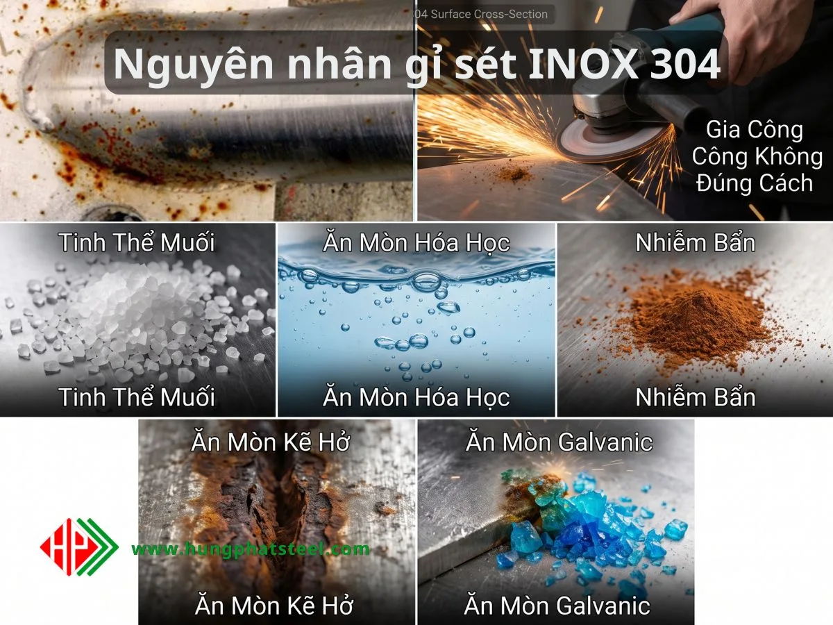 Nhiều yếu tố từ môi trường đến quy trình gia công đều có thể ảnh hưởng đến khả năng chống gỉ của inox 304.