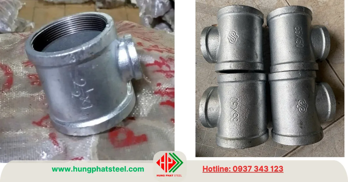 Tê giảm ren mạ kẽm DN65x25 và DN65x50