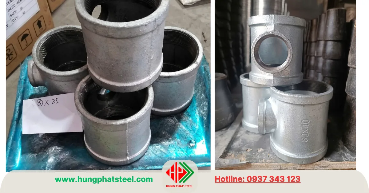 Tê giảm ren mạ kẽm DN80x25 DN80x40
