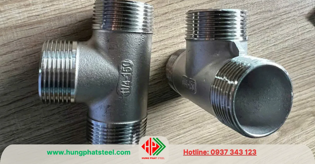 Tê inox DN32 3 đầu ren ngoài