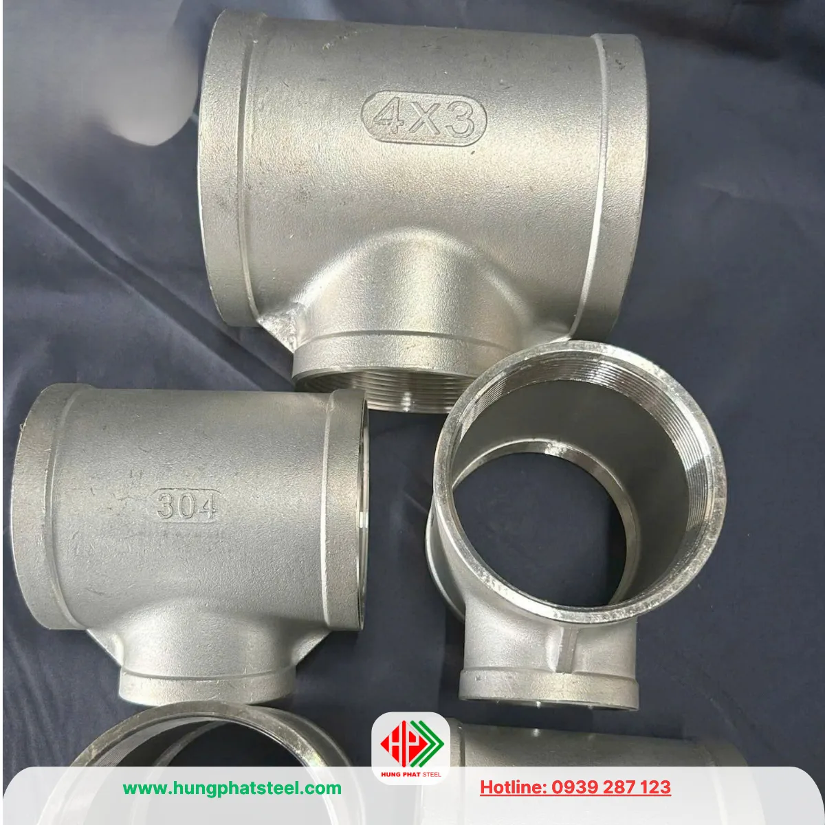 Tê ren INOX DN100 x DN80 (tê giảm)