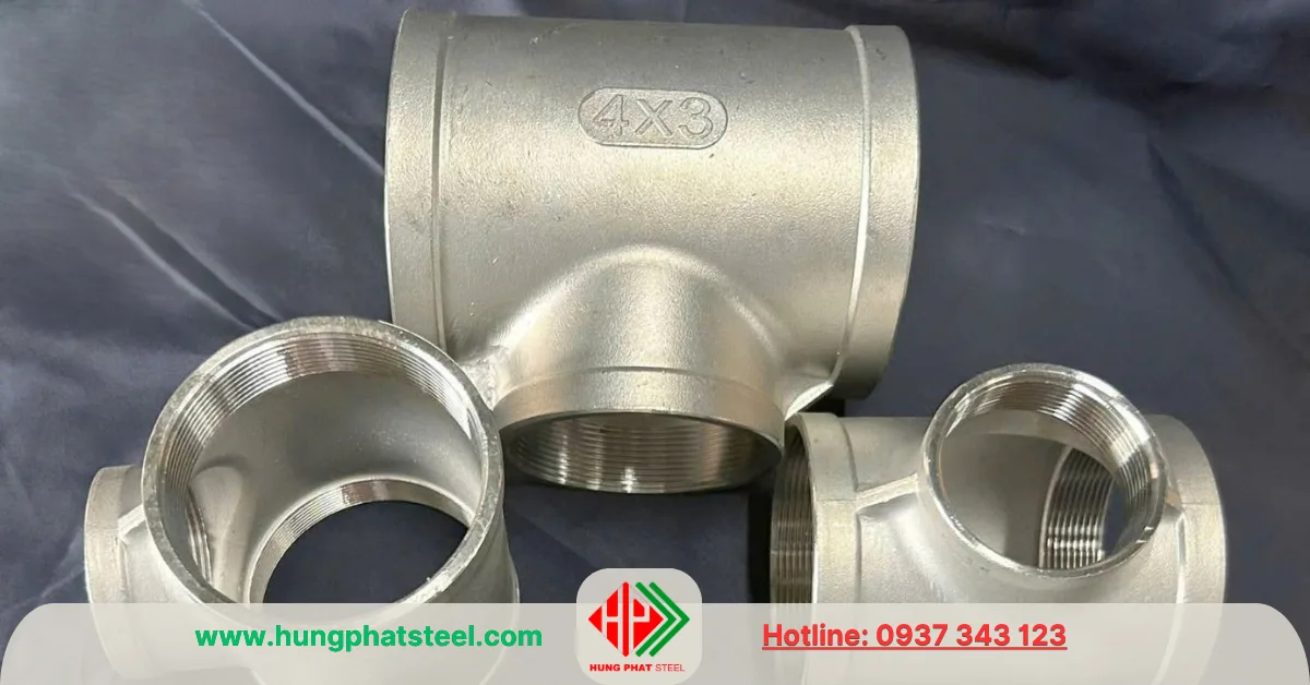 Tê ren INOX DN100 x DN80 (tê giảm)
