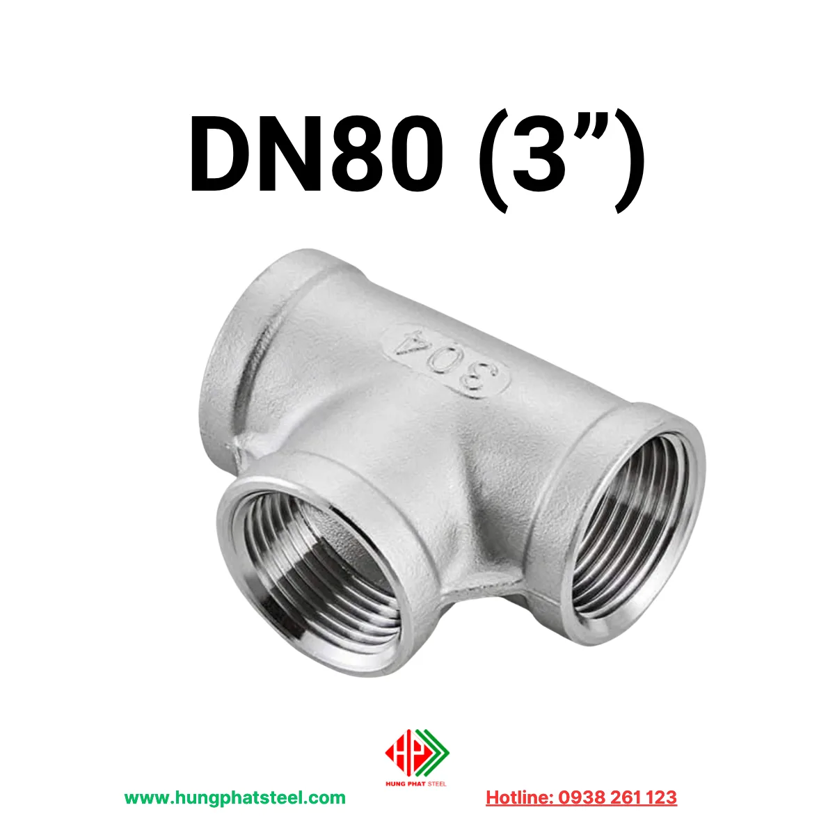 Tê ren inox DN80 (D90)
