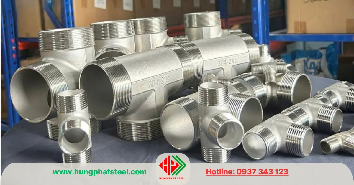 tê ren inox DN65 3 đầu ren ngoài