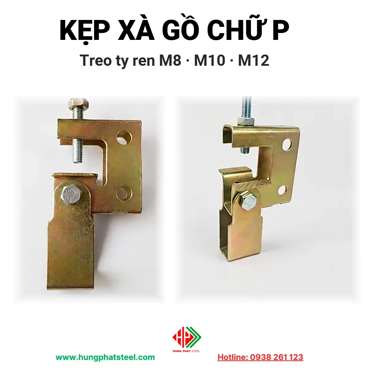 Kẹp xà gồ chữ P mạ kẽm cầu vồng, treo ty ren M8 M10 M12