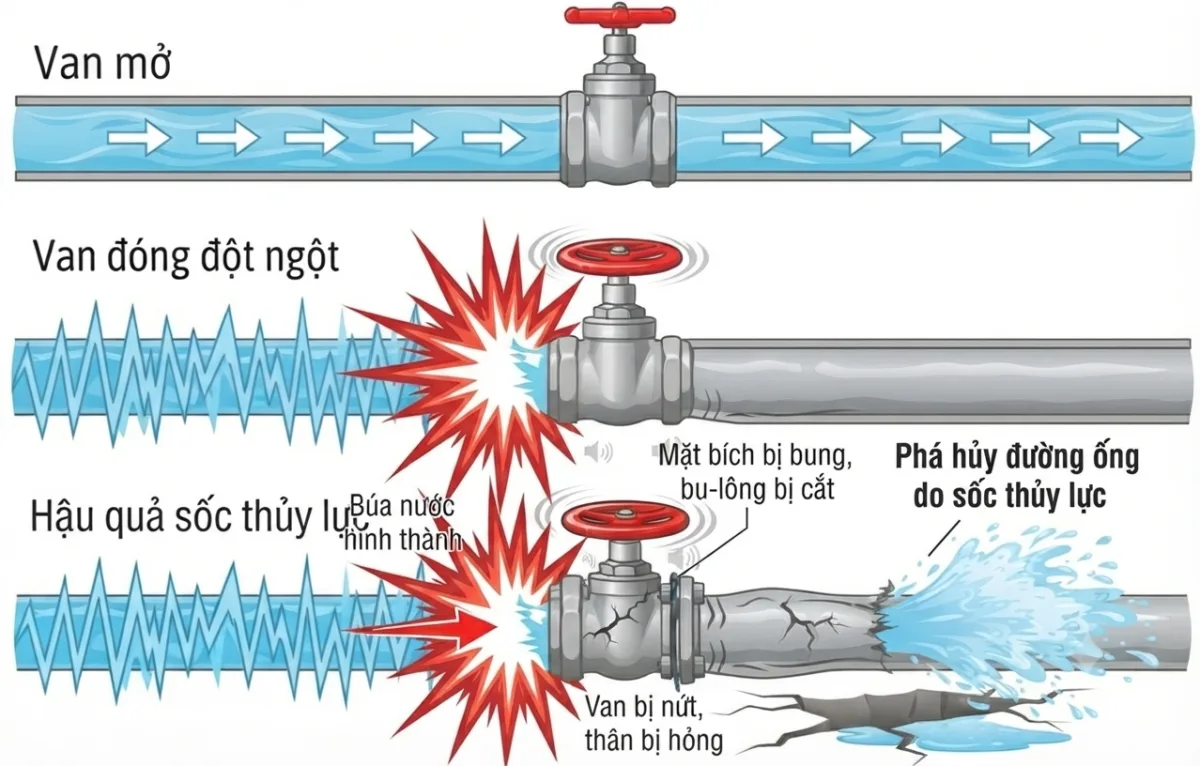 Tác hại của hiện tượng sốc thủy lực - búa nước
