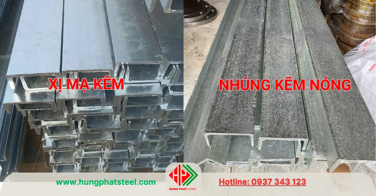 Thép hình U xi mạ kẽm và nhúng kẽm nóng