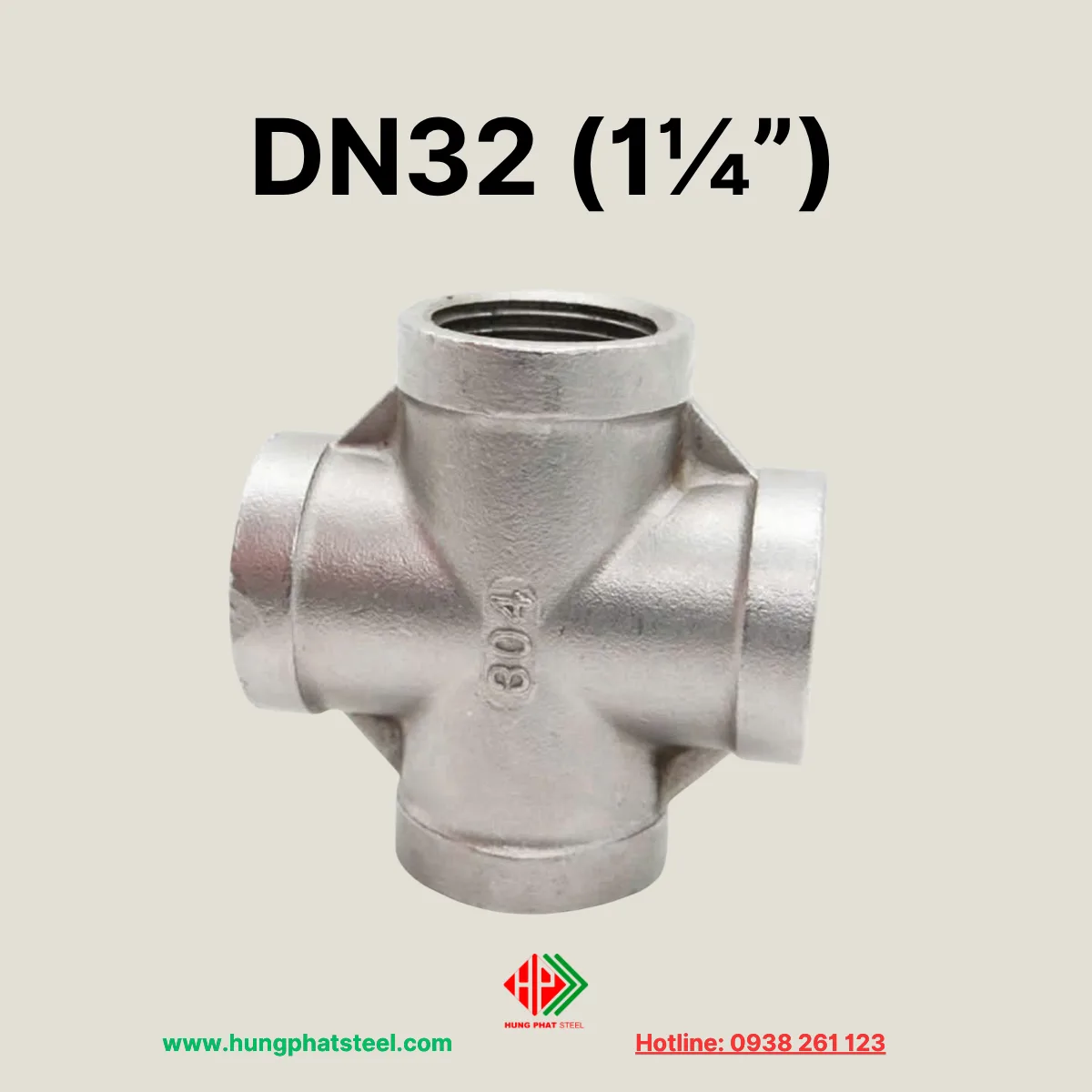 Chữ Thập Ren INOX DN32 (D42)