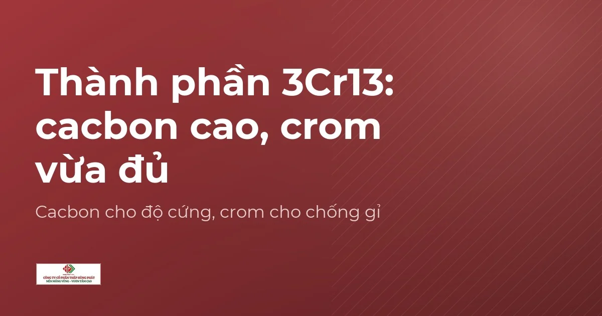 Thẻ đồ hoạ nêu thành phần thép 3Cr13: cacbon cao, crom vừa đủ