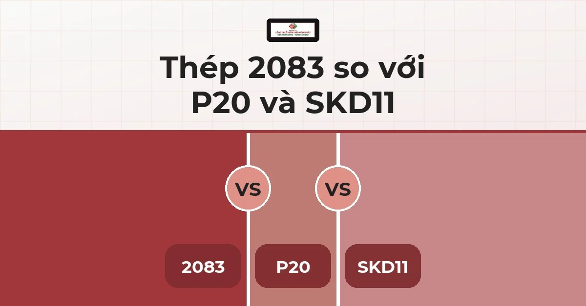 Thẻ so sánh ba mác thép khuôn 2083, P20 và SKD11 theo nhận diện Thép Hùng Phát
